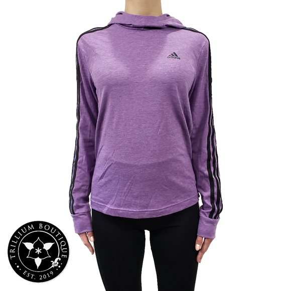 Adidas Climalite Women's Jersey Hoodie Purple Adidas Iconic Stripes and Logo NWT - Picture 2 of 5